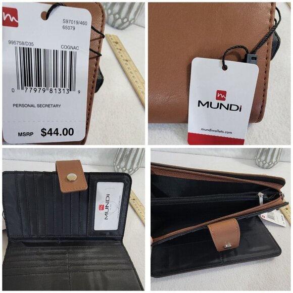 Lot Of 2 Women's Wallet DKNY Beige Logo Print Mundi Brown Leather Card Slots - Picture 8 of 10